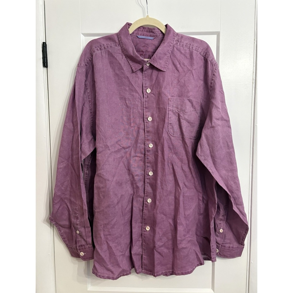 Tommy Bahama Men's XLX 100% Linen Sea Glass Breezer Long Sleeve Shirt Plum NWT